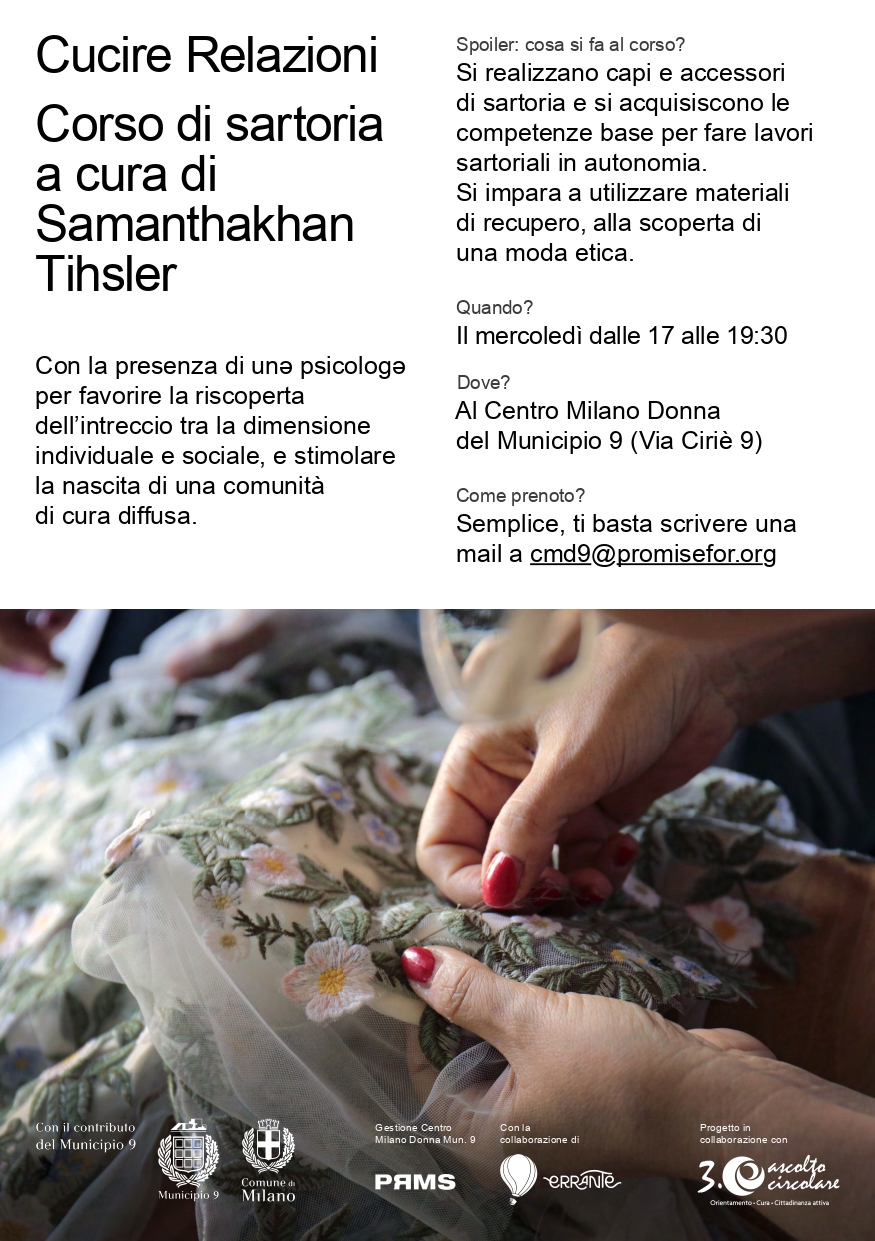 “Cucire relazioni”, corso di sartoria di Samanthakhan Tihsler