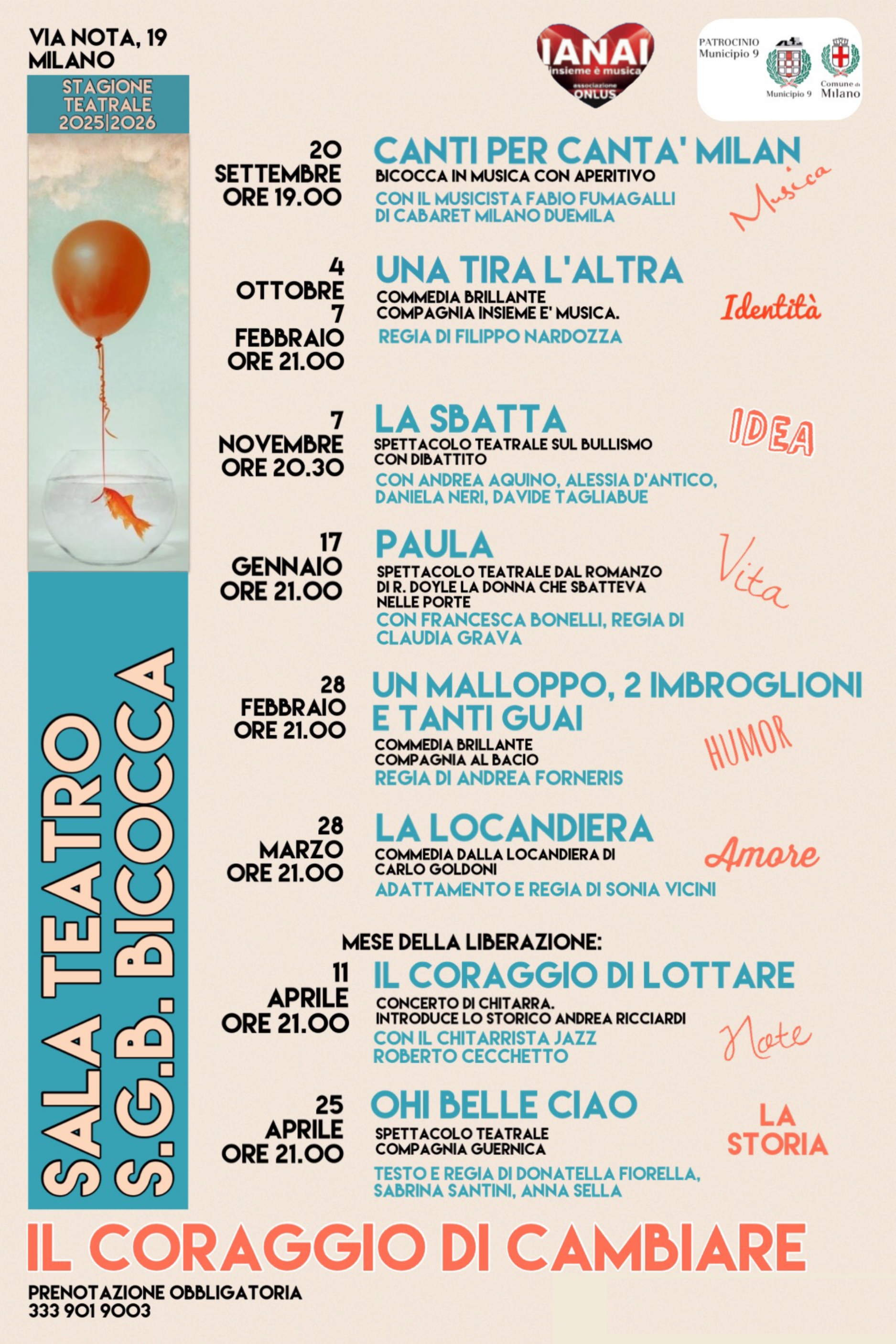 Stagione Eventi 25/26 al Teatro Bicocca